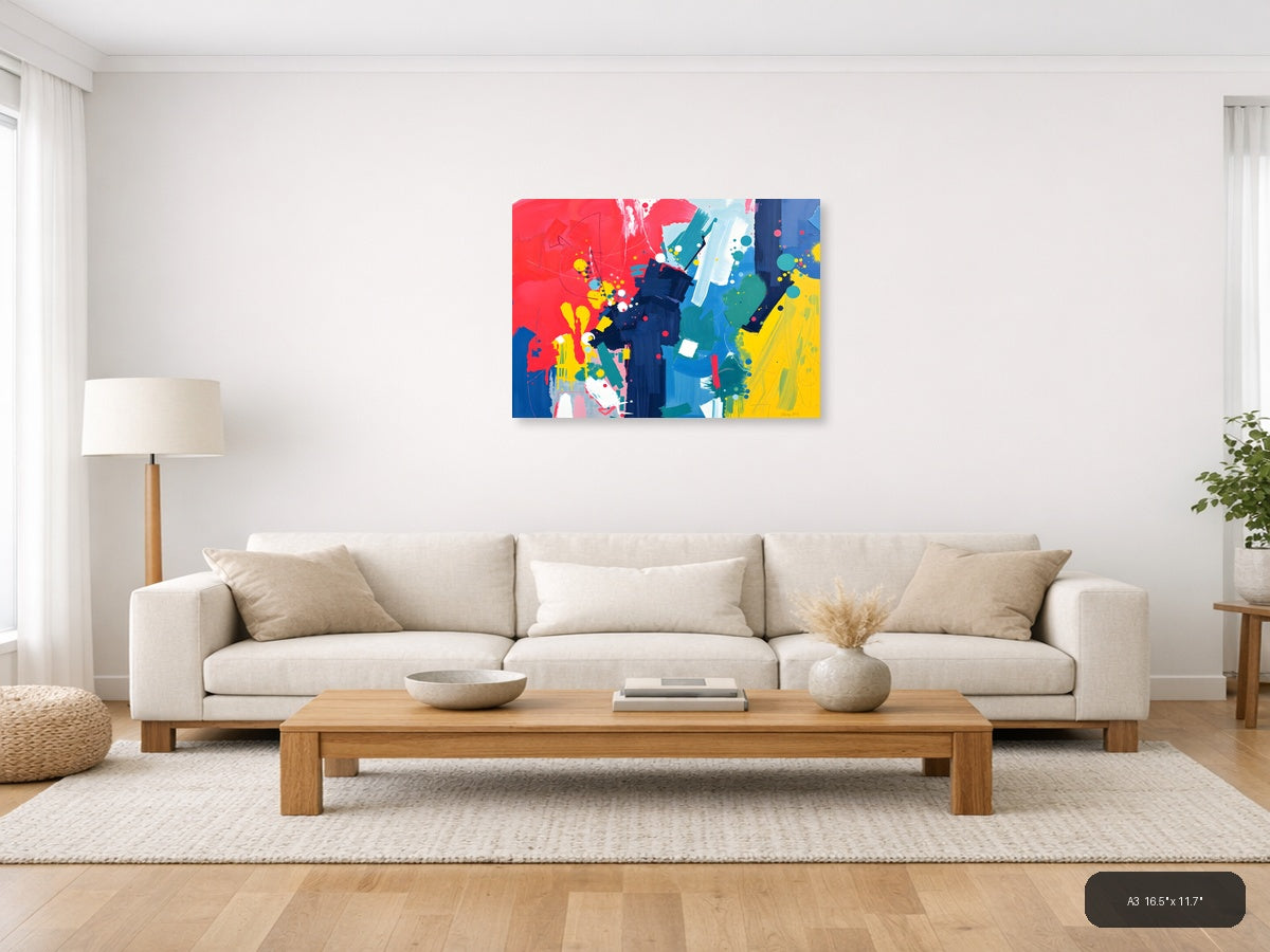 Vibrant Abstract Expressionist Splatter Canvas Wall Art — A3 / Living Room