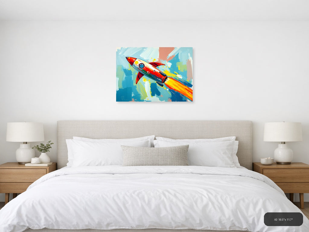 Retro Rocket Launch Abstract Illustration Wall Art — A3 / Bedroom