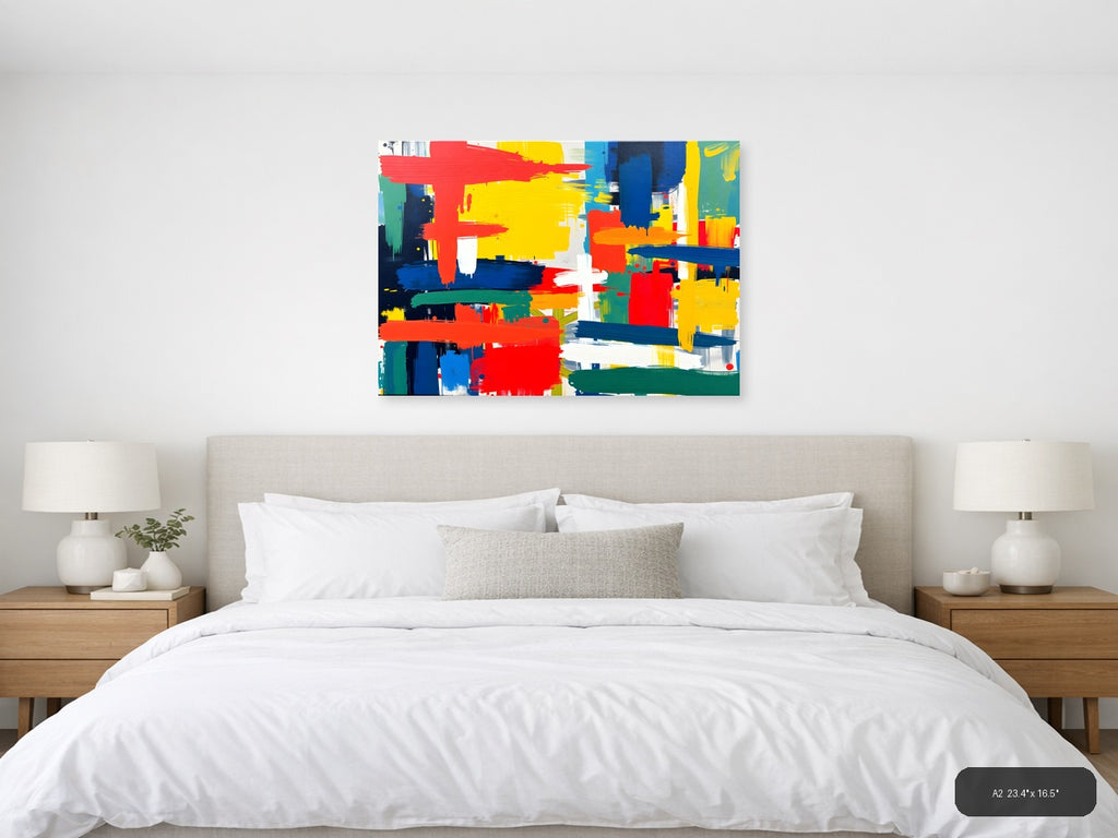 Vibrant Abstract Brushstrokes Primary Colors Wall Art — A2 / Bedroom