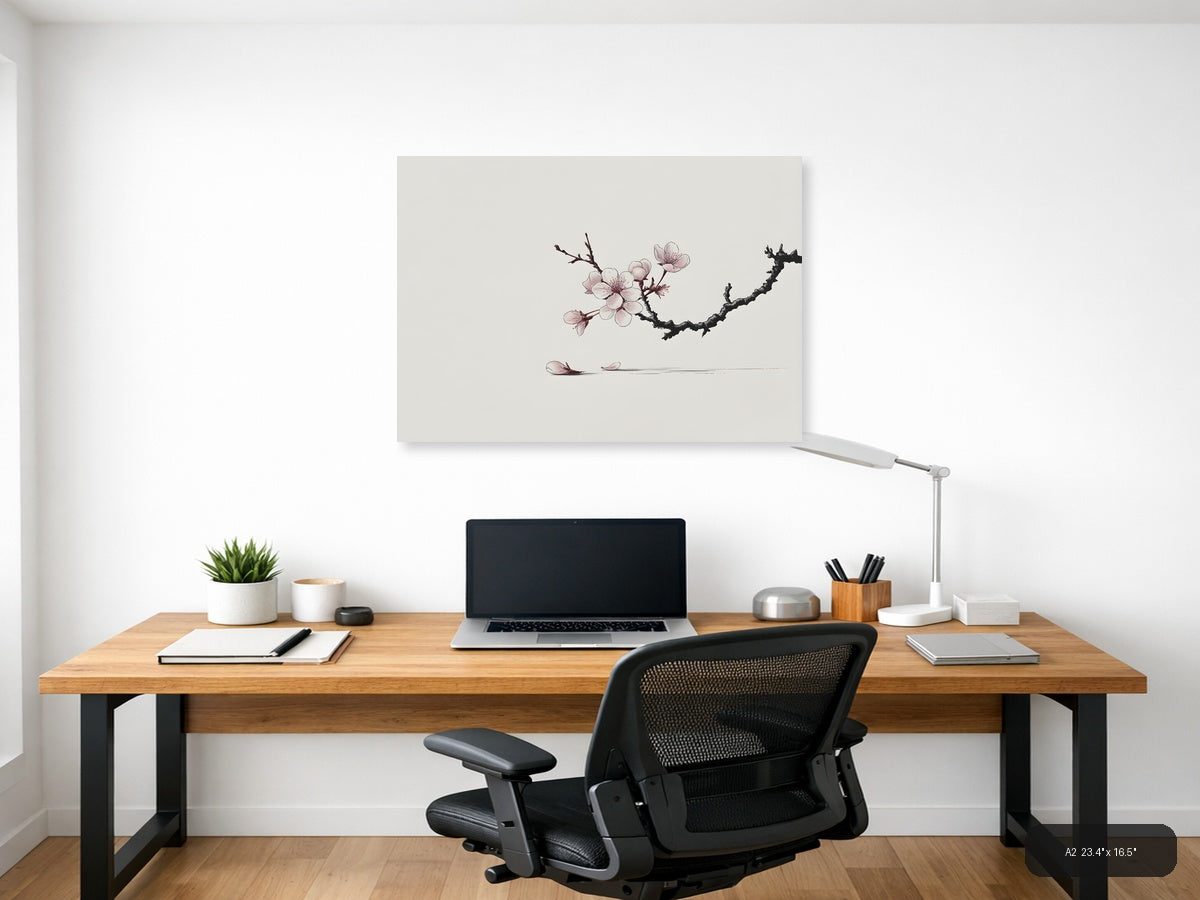 Cherry Blossom Branch Line Art Minimalist Wall Art — A2 / Office