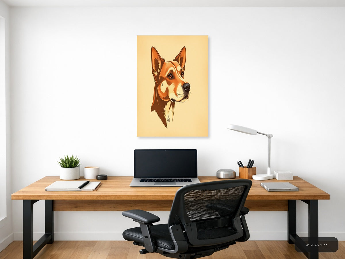 Corgi Portrait Vintage Style Orange Brown Wall Art — A1 / Office