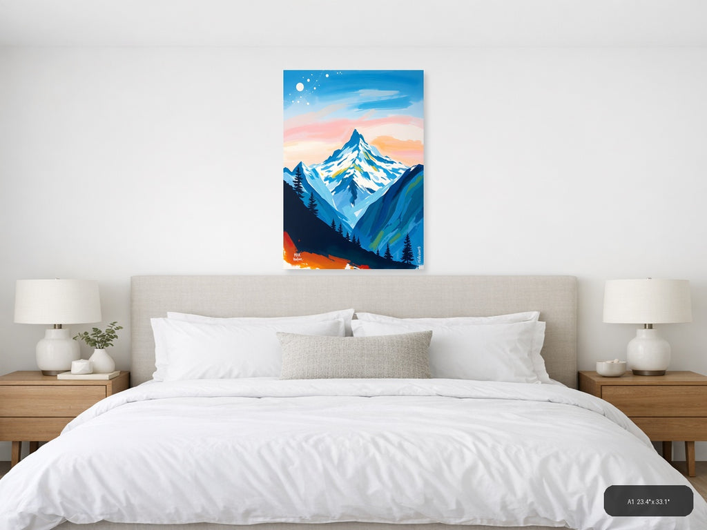 Snow-Capped Mountain Peak Abstract Landscape Wall Art — A1 / Bedroom