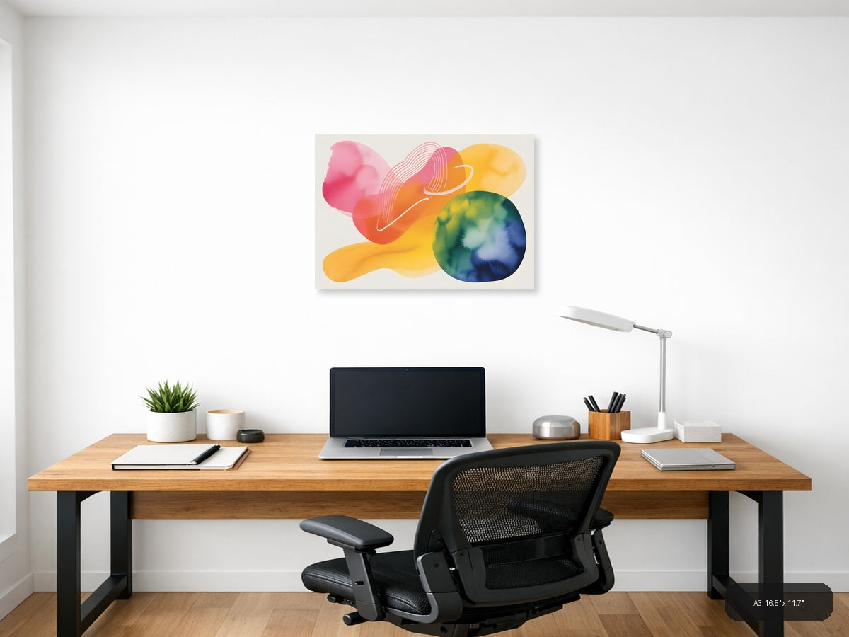 Colorful Abstract Watercolor Landscape Wall Art — A3 / Office