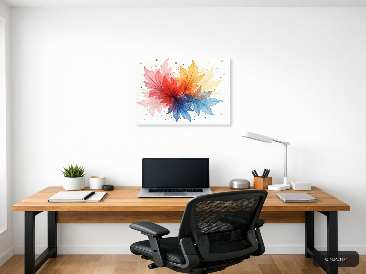 Colorful Watercolor Flower Burst Rainbow Wall Art — A3 / Office
