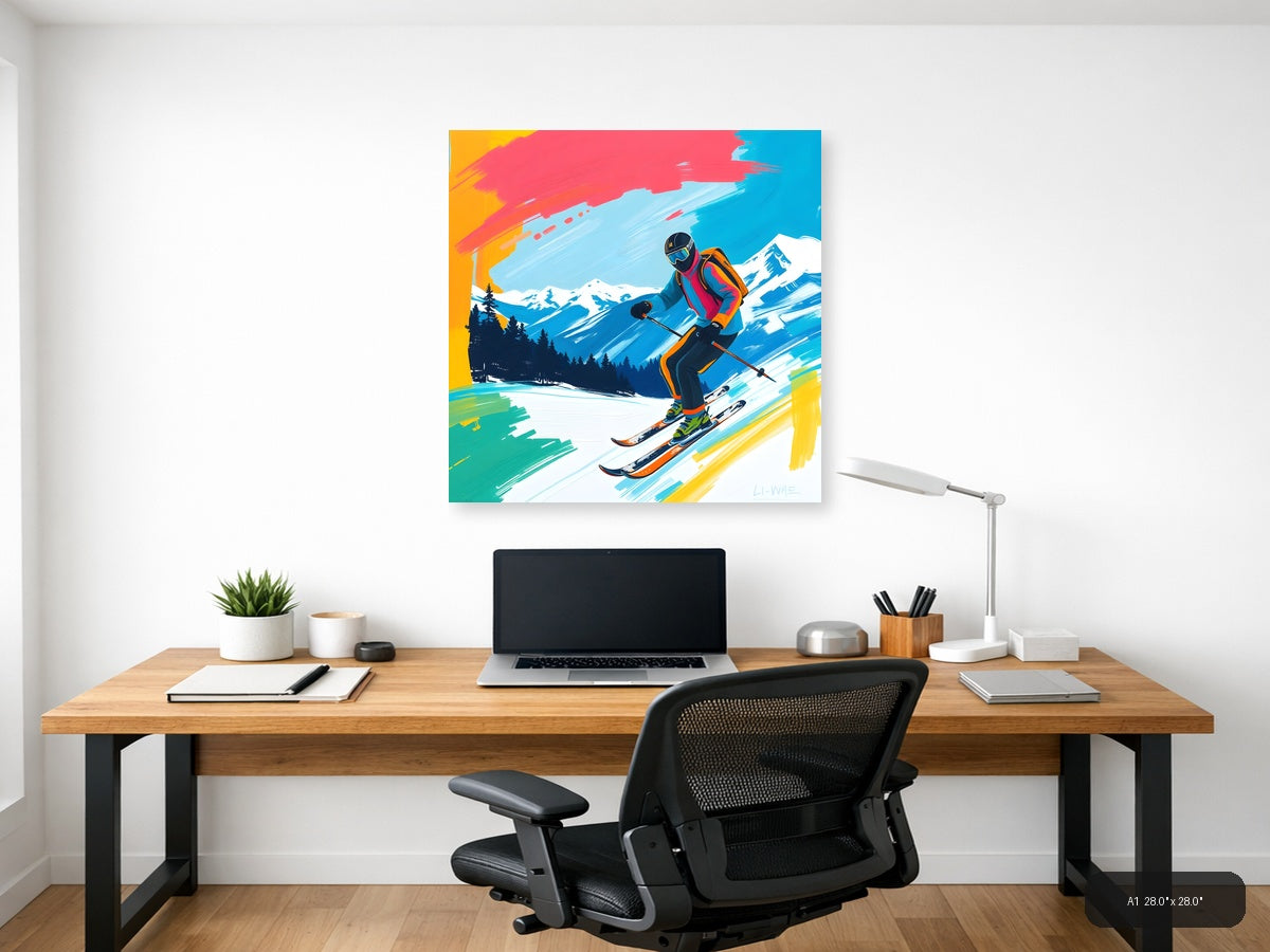 Abstract Skier Mountain Landscape Modern Wall Art — A1 / Office