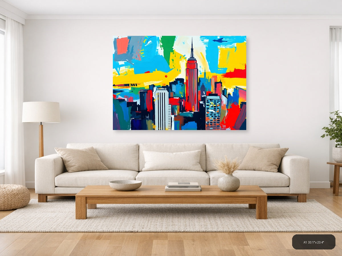 Abstract New York City Skyline Colorful Pop Art Wall Art — A1 / Living Room