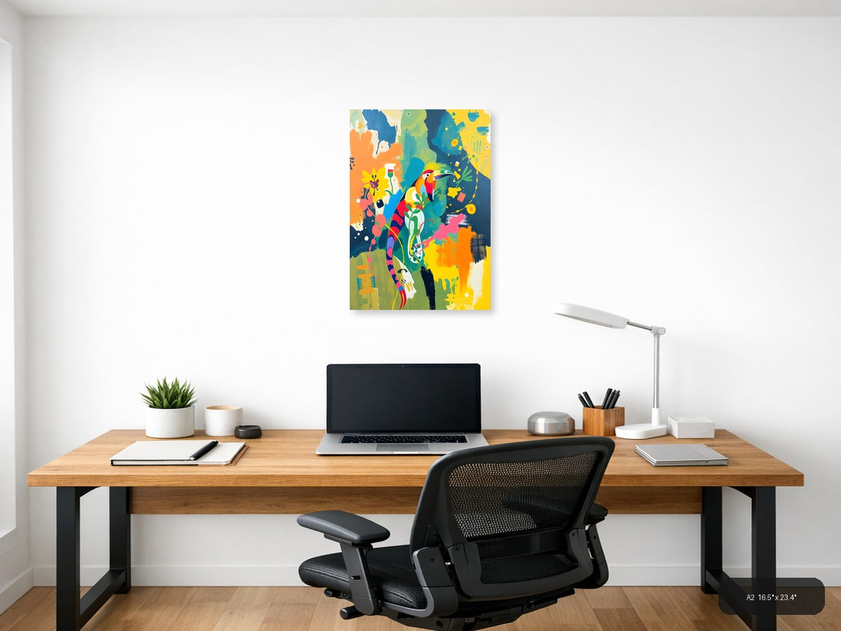 Vibrant Toucan & Floral Abstract Portrait Wall Art — A2 / Office