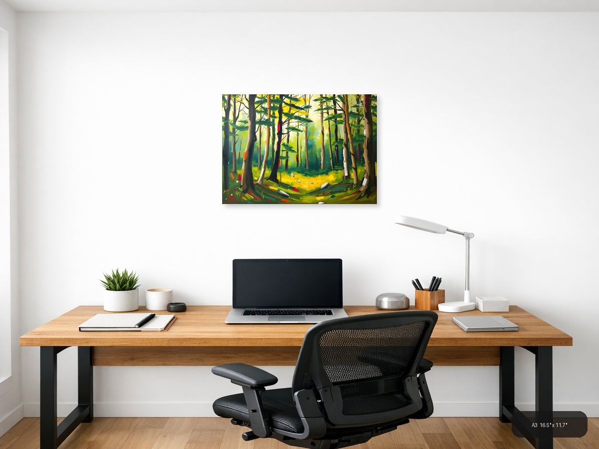 Abstract Forest Landscape with Vibrant Trees Wall Art — A3 / Office