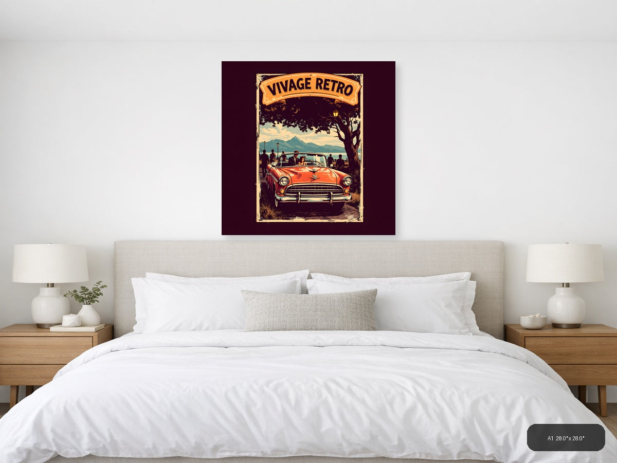 Vintage Retro Classic Car Mountain Landscape Wall Art — A1 / Bedroom