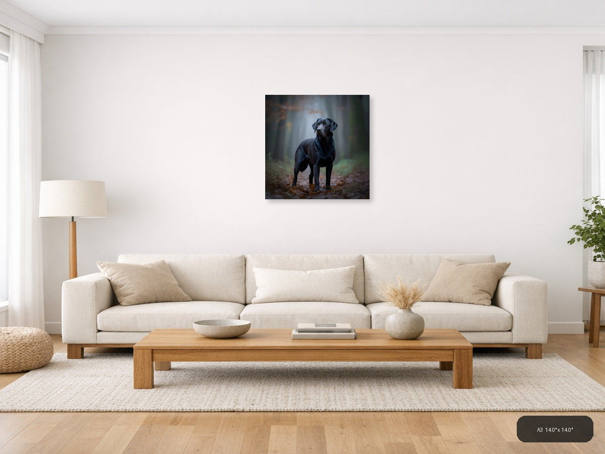 Black Labrador in Forest - Dog Photography Wall Art — A3 / Living Room