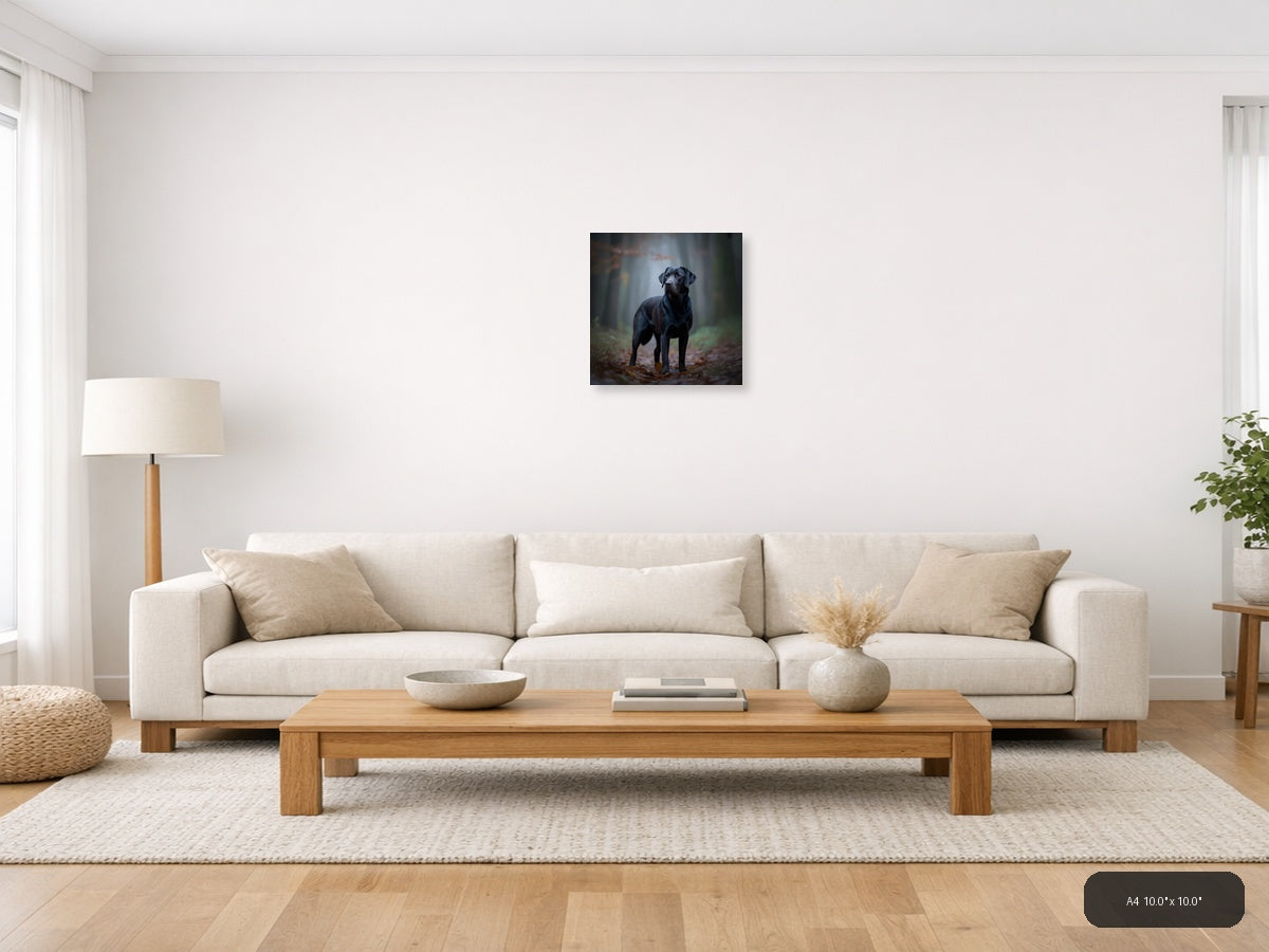 Black Labrador in Forest - Dog Photography Wall Art — A4 / Living Room