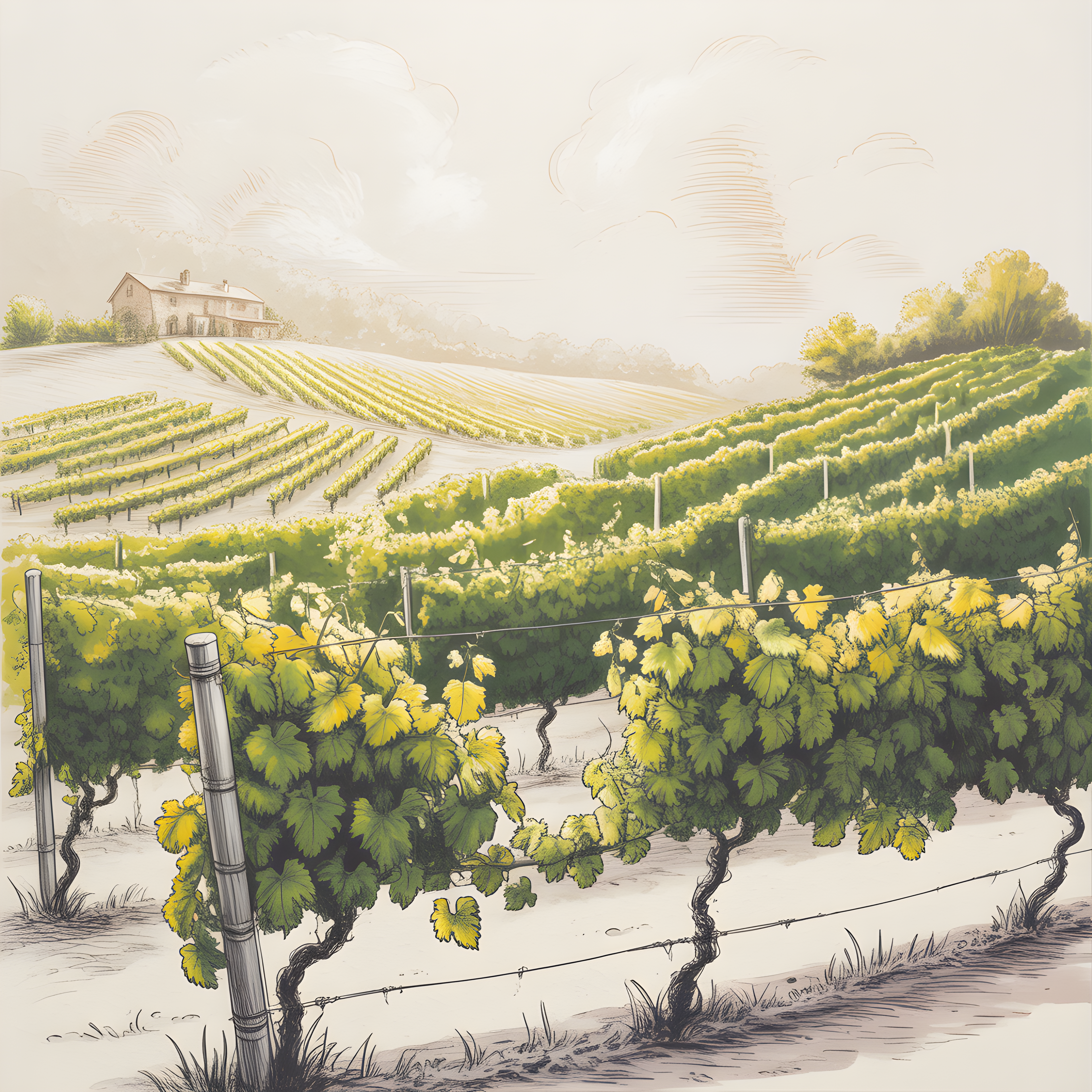Tuscan Vineyard Landscape Line Art Wall Art