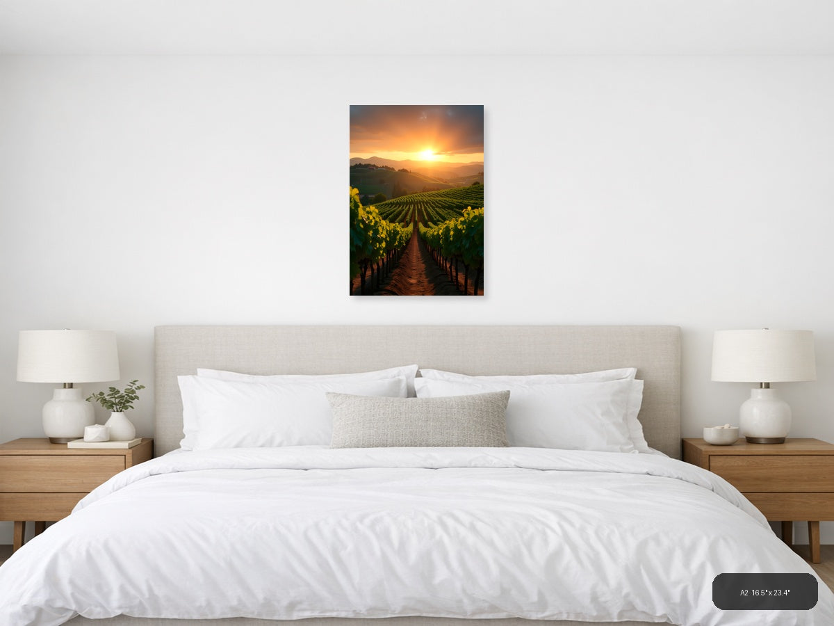 Golden Sunset Over Vineyard Rows Photography Wall Art — A2 / Bedroom