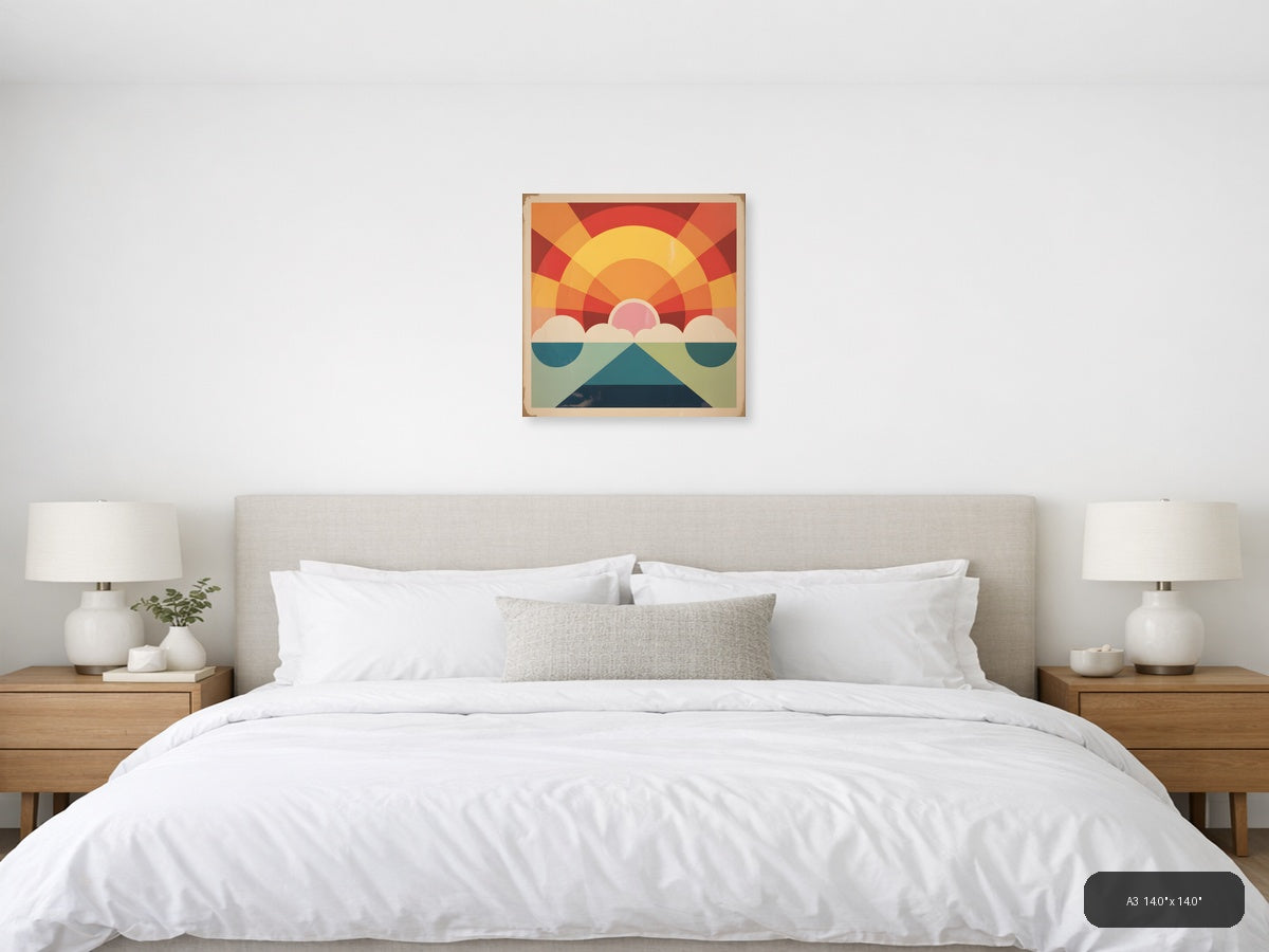 Vintage Sunrise Over Ocean with Clouds Wall Art — A3 / Bedroom