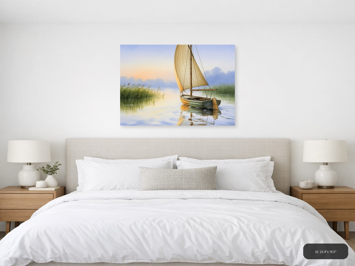 Boat — Watercolor (Landscape) Canvas Print | Watercolor Wall Art | A4 A3 A2 A1 — A2 / Bedroom