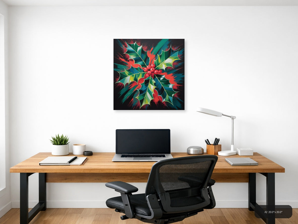 Abstract Holly Berry Red Green Festive Modern Wall Art — A2 / Office