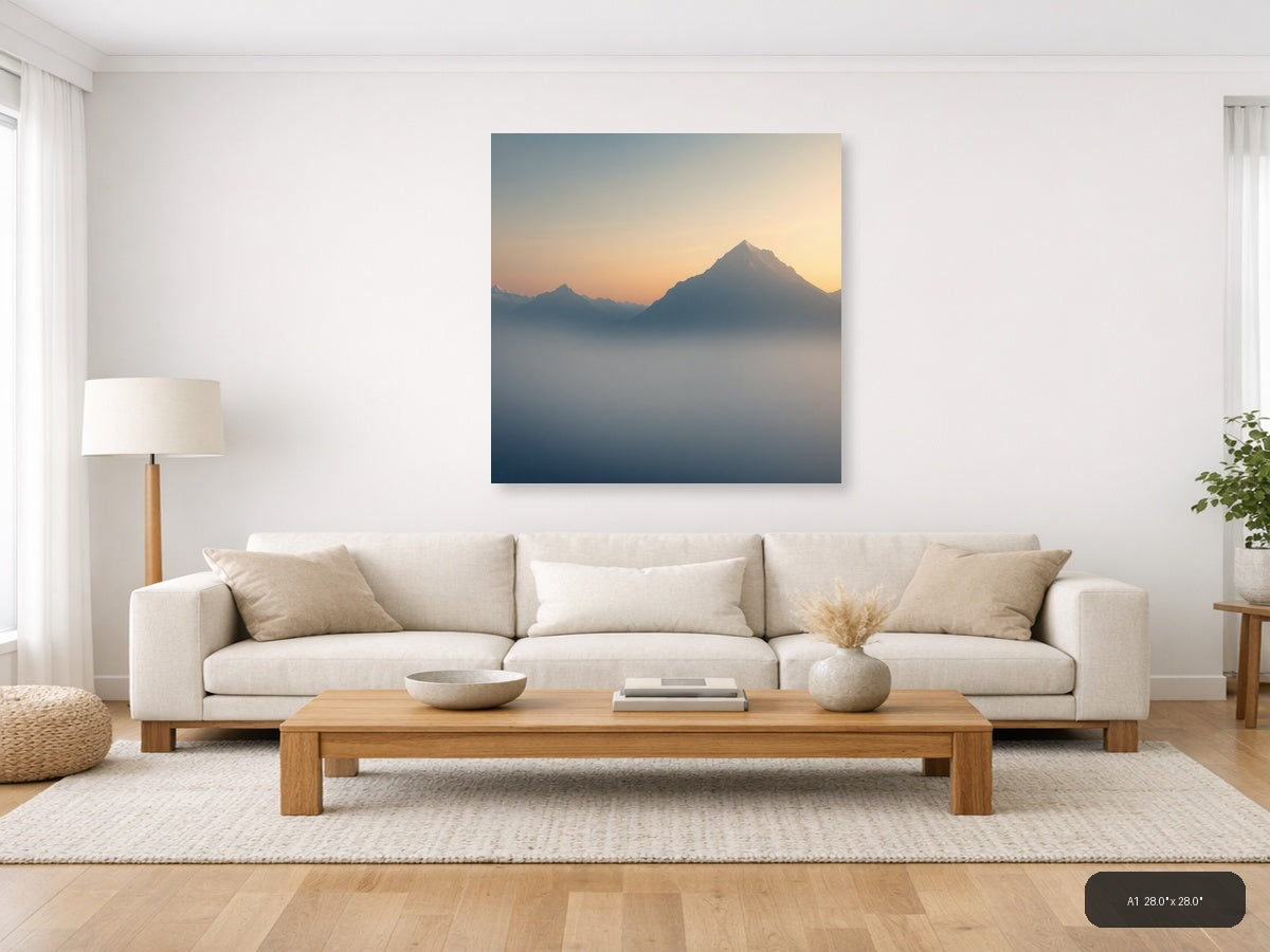 Misty Mountain Peak Minimalist Sunrise Wall Art — A1 / Living Room