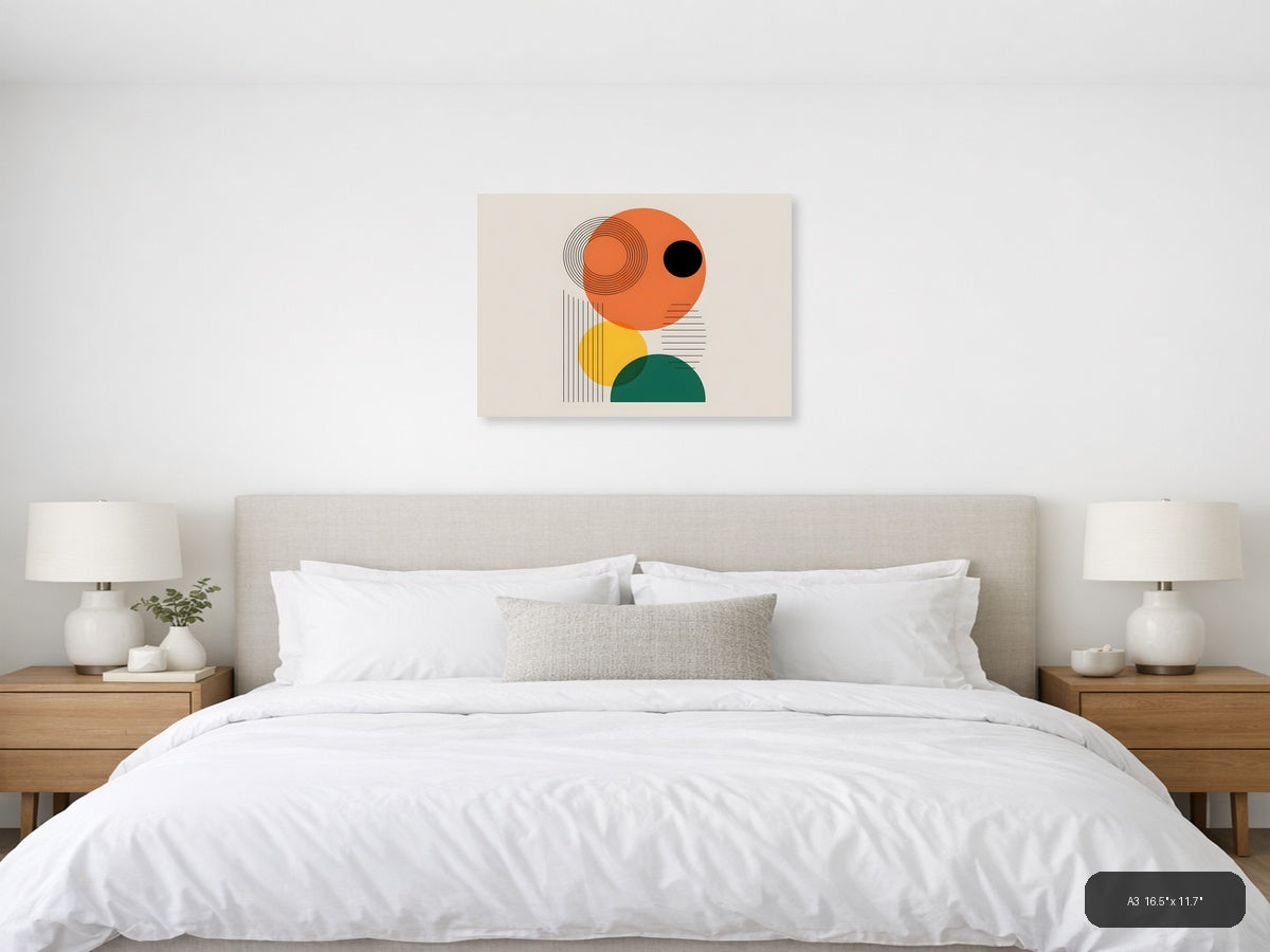 Abstract Geometric Circles Line Art Wall Art — A3 / Bedroom