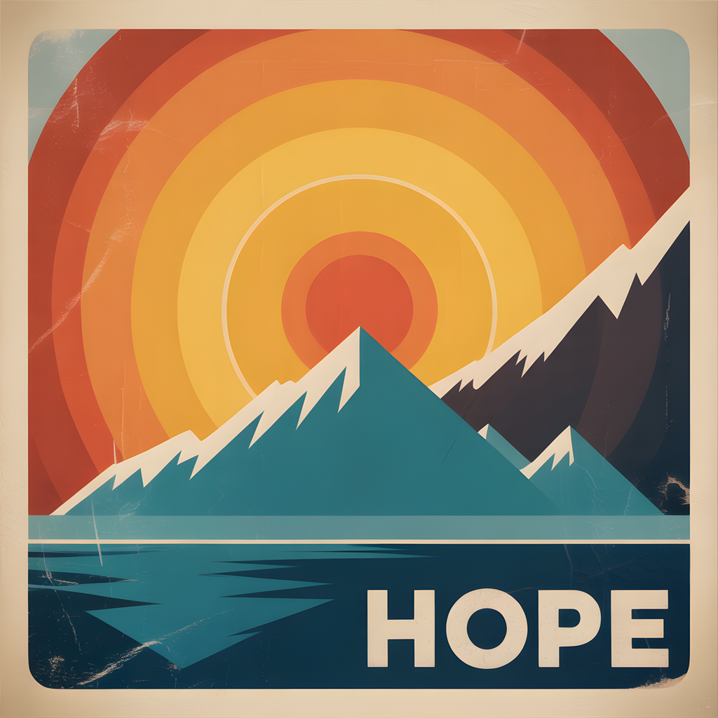 Vintage Retro Mountain Sunrise Hope Wall Art