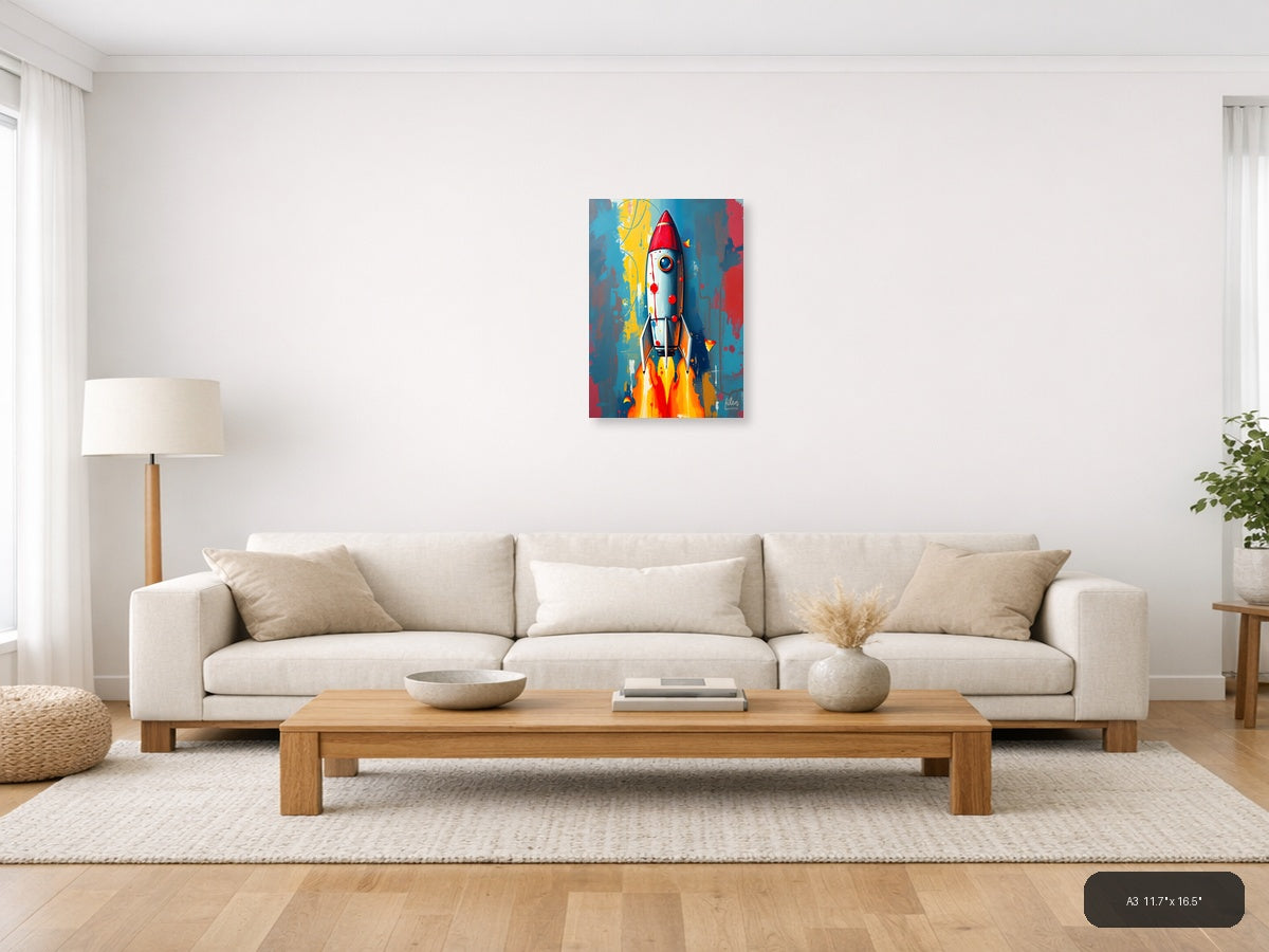 Vibrant Rocket Launch Abstract Portrait Wall Art — A3 / Living Room