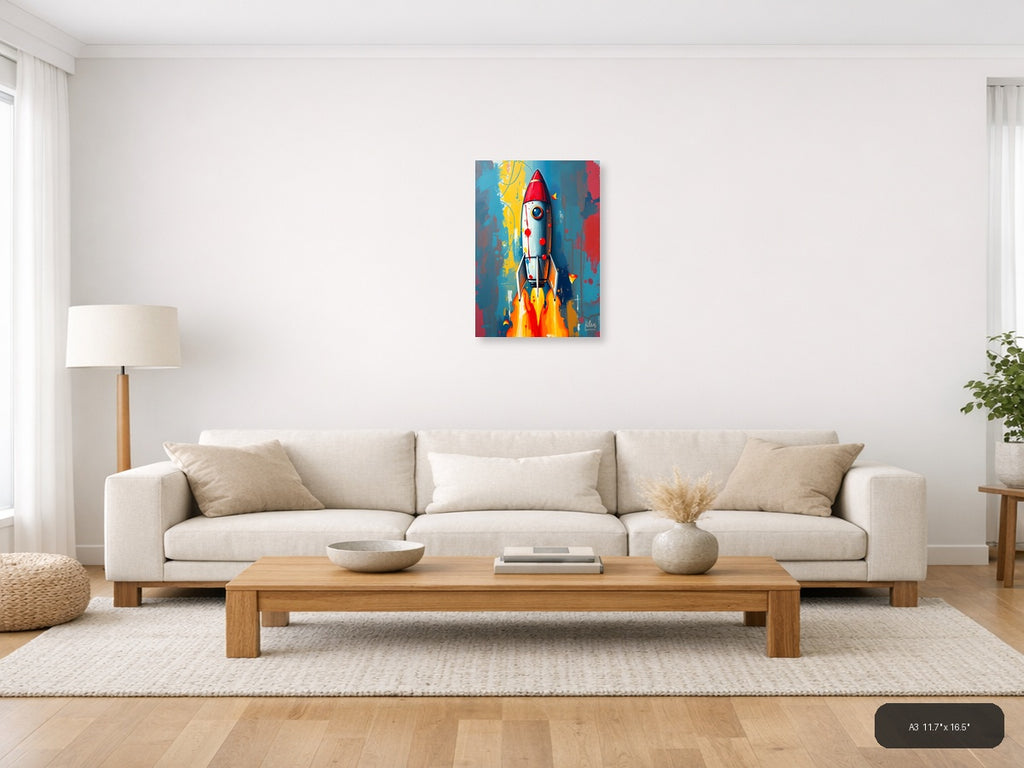 Abstract Rocket Launch with Flame - Modern Canvas Wall Art — A3 / Living Room