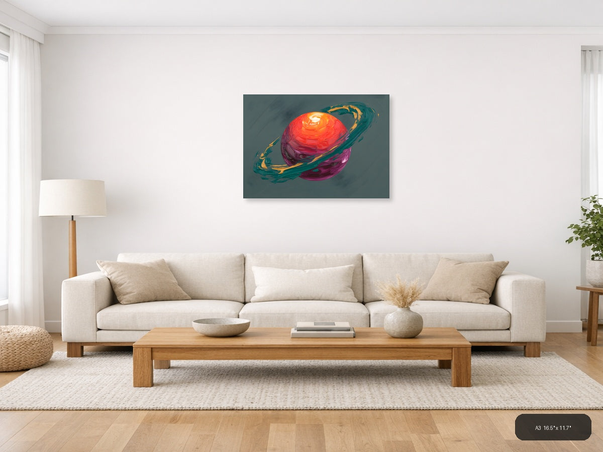 Colorful Abstract Planet with Rings Wall Art — A3 / Living Room