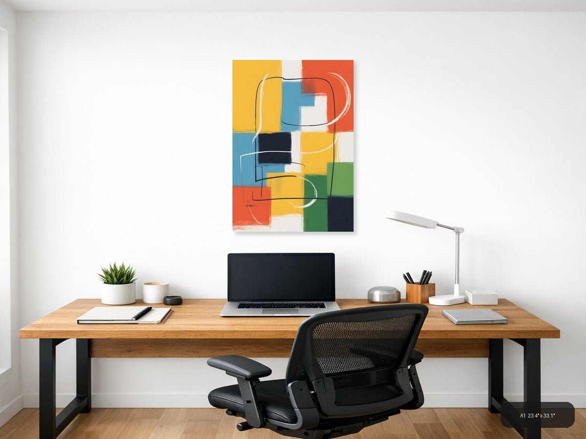 Colorful Abstract Geometric Blocks Lines Wall Art — A1 / Office