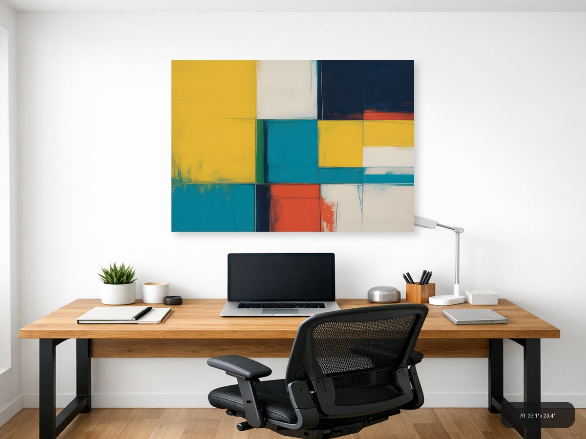 Colorful Geometric Blocks Abstract Canvas Wall Art — A1 / Office