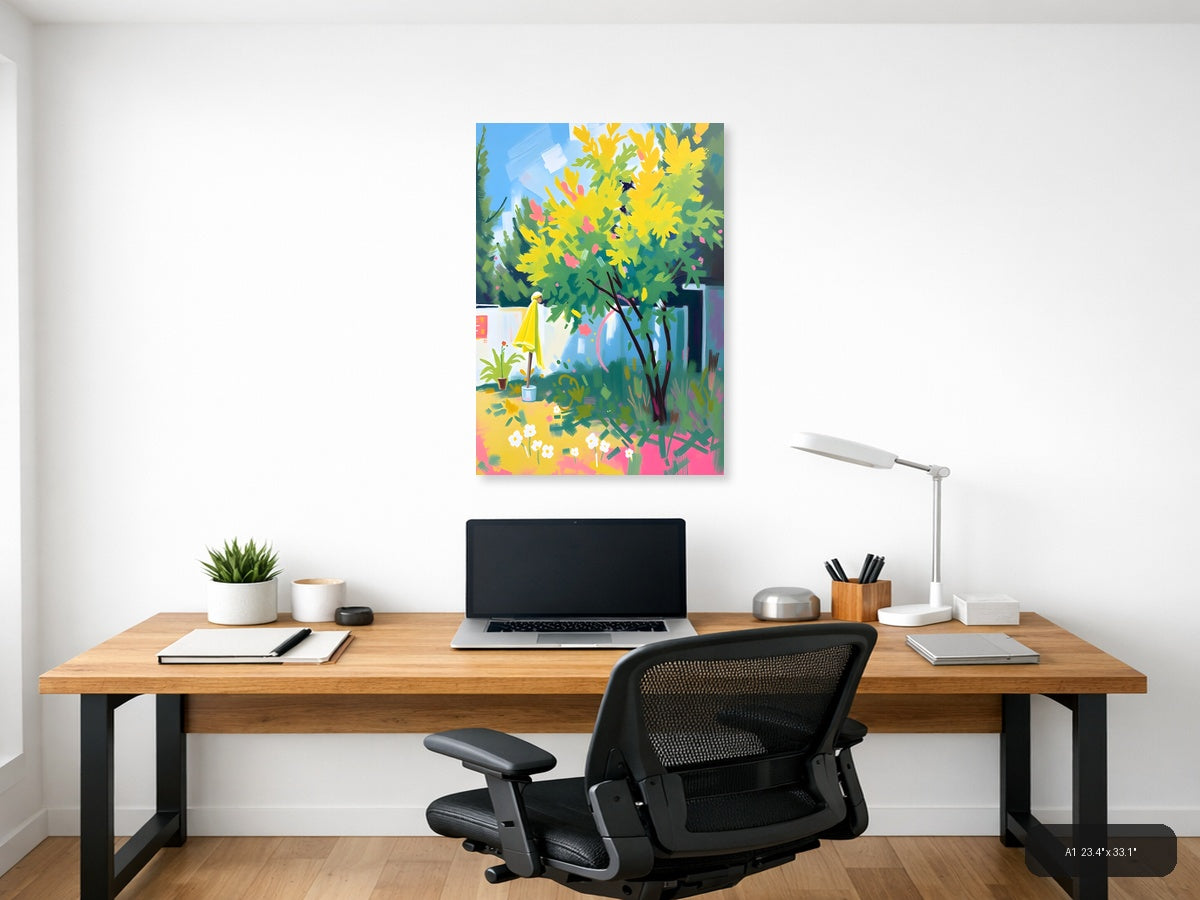 Vibrant Garden Oasis Abstract Yellow Flowers Wall Art — A1 / Office