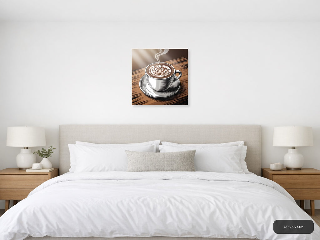 Latte Art Coffee Cup Line Art Drawing Wall Art — A3 / Bedroom