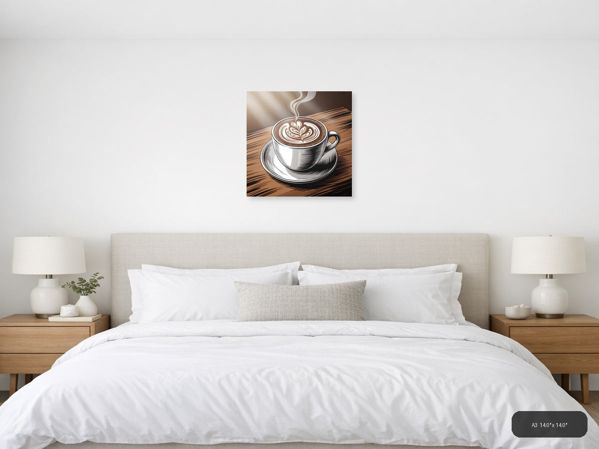 Latte Art Coffee Cup Line Art Drawing Wall Art — A3 / Bedroom