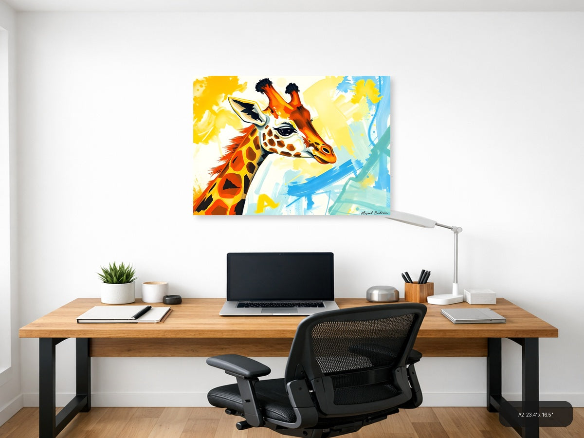 Vibrant Abstract Giraffe Portrait Modern Wall Art — A2 / Office