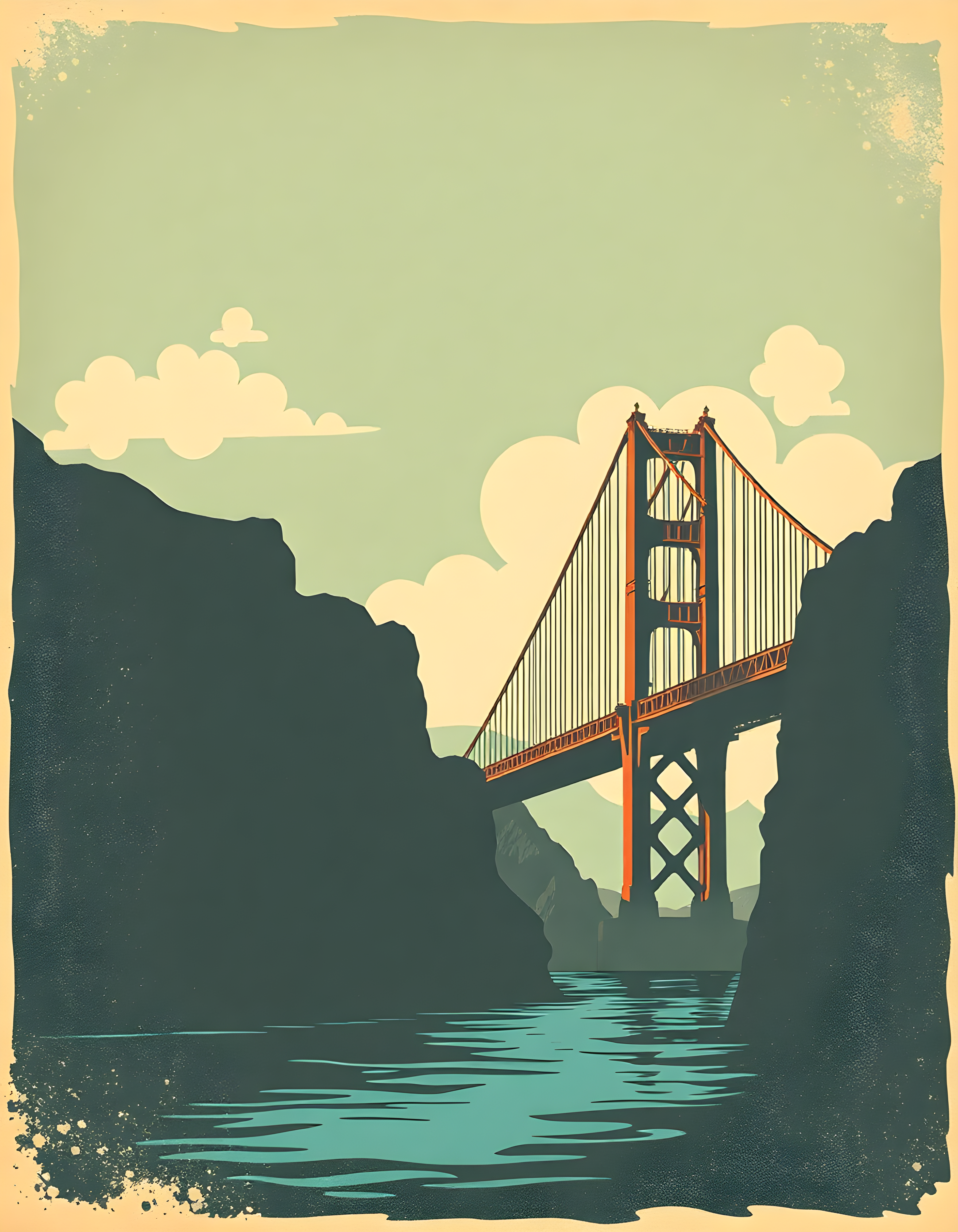 Golden Gate Bridge Vintage Landscape Wall Art