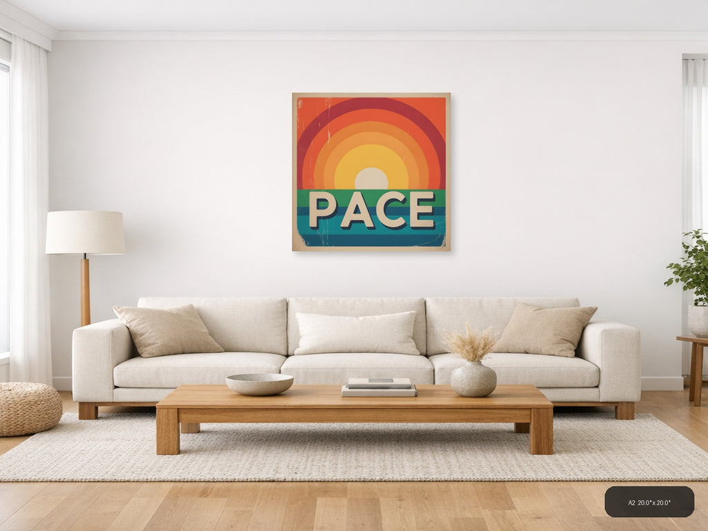 Vintage Rainbow Sunset Peace Retro Wall Art — A2 / Living Room