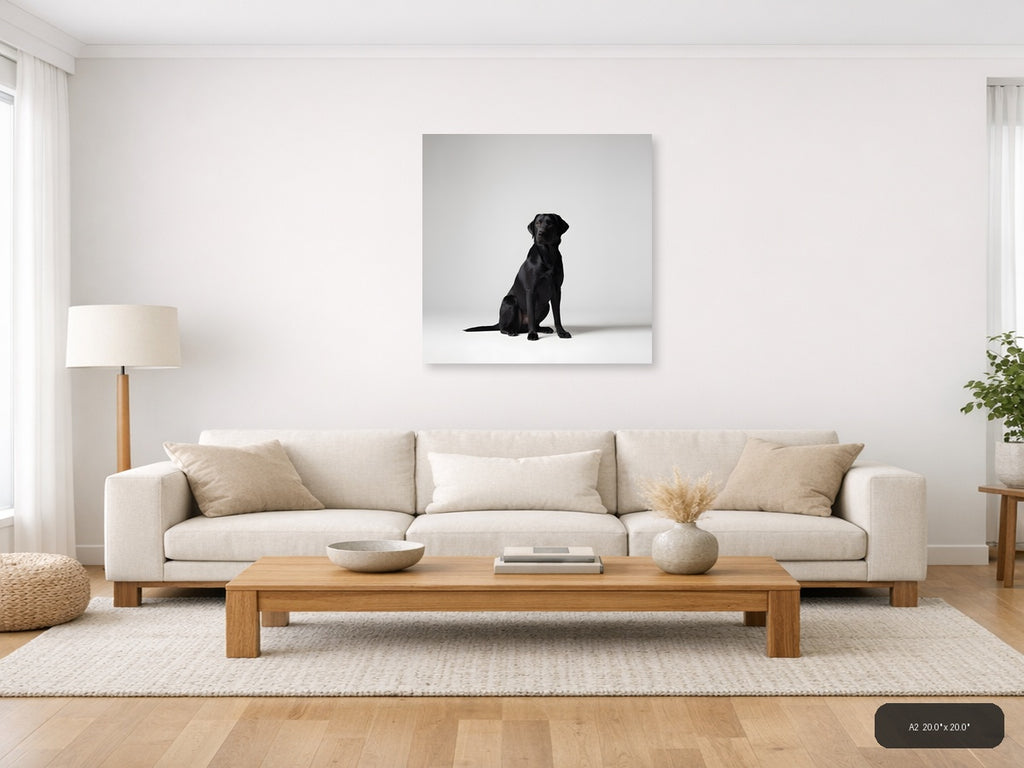 Black Labrador Sitting - Minimalist Dog Wall Art — A2 / Living Room
