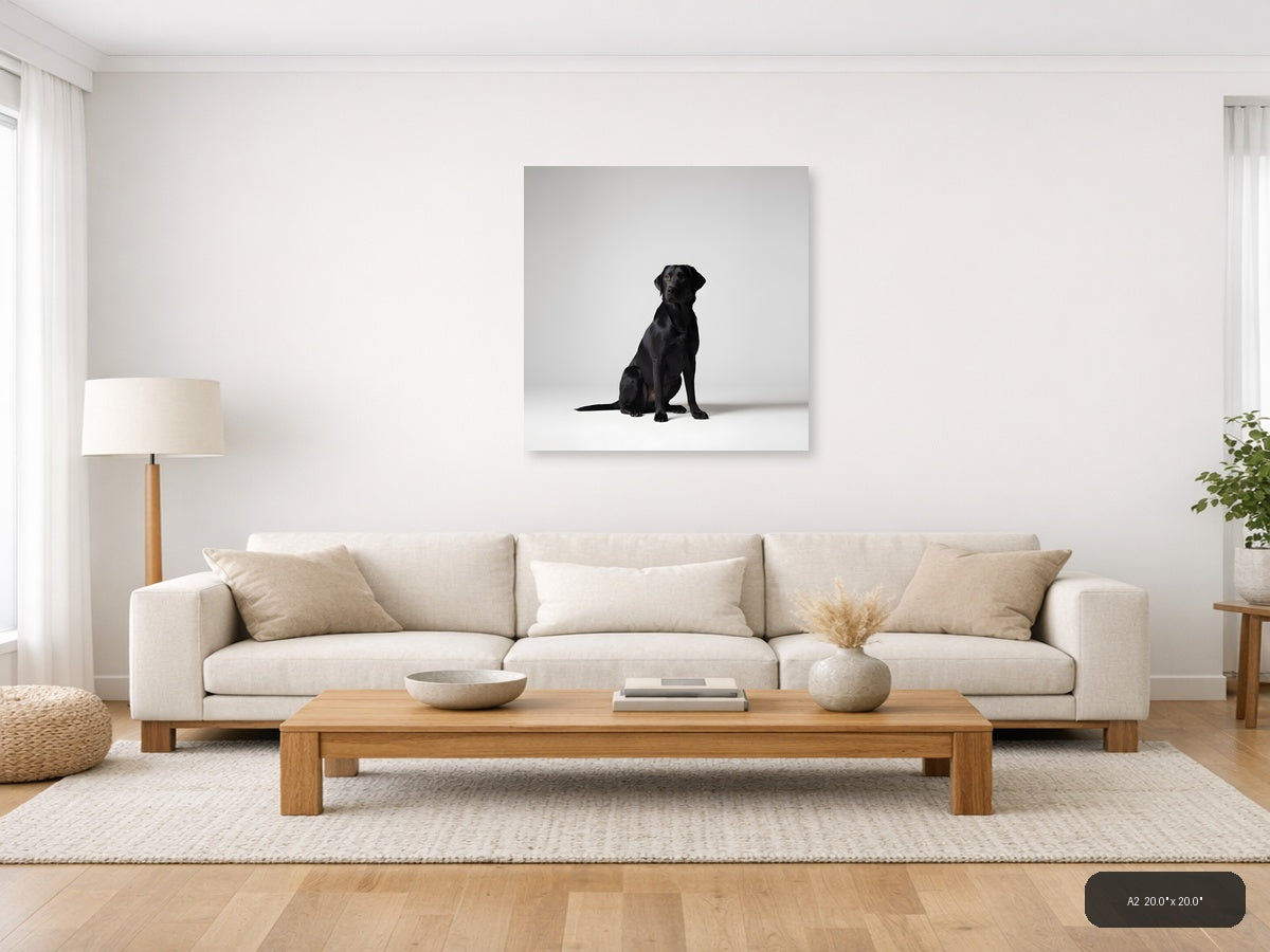 Black Labrador Sitting Minimalist Portrait Wall Art — A2 / Living Room
