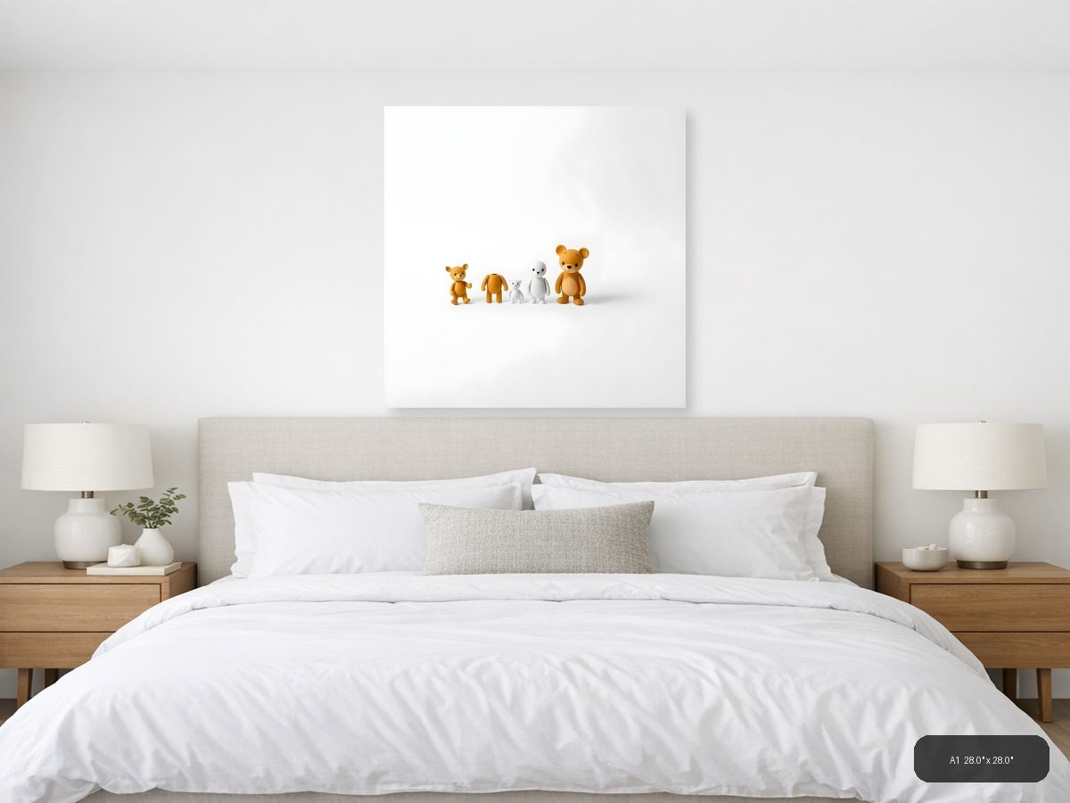 Minimalist Teddy Bears Family Illustration Wall Art — A1 / Bedroom