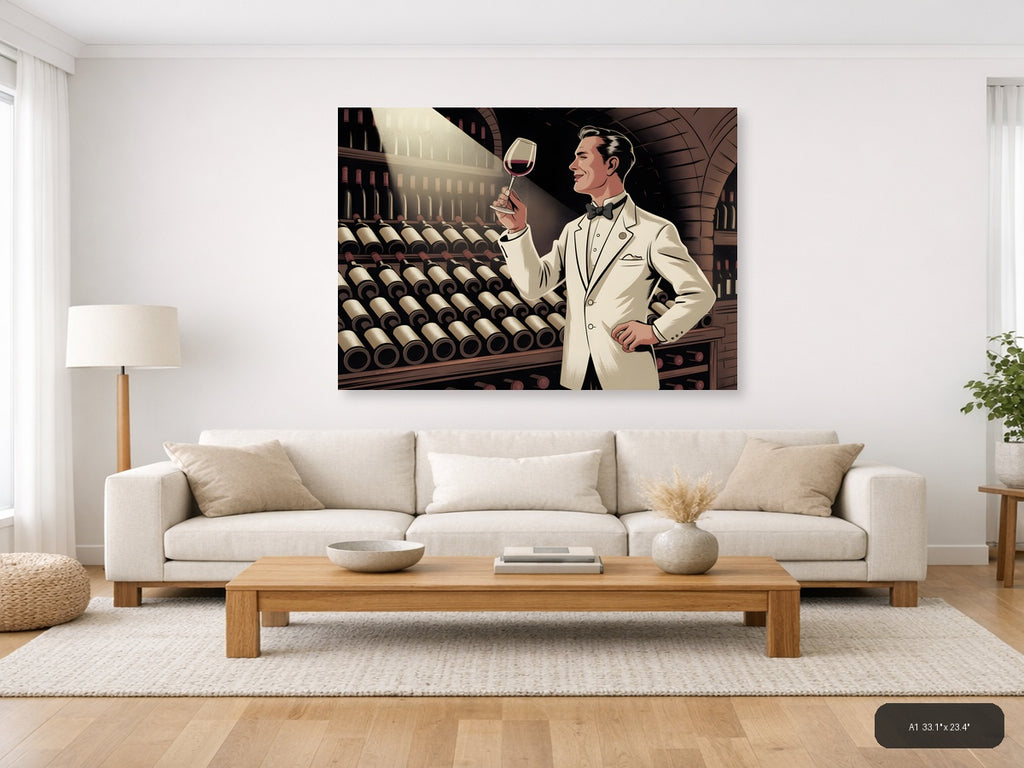 Vintage Wine Connoisseur in Cellar - Landscape Wall Art — A1 / Living Room