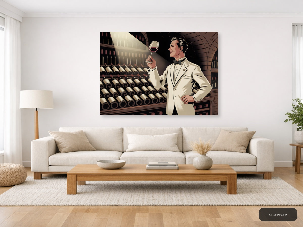 Vintage Wine Connoisseur in Cellar - Landscape Wall Art — A1 / Living Room