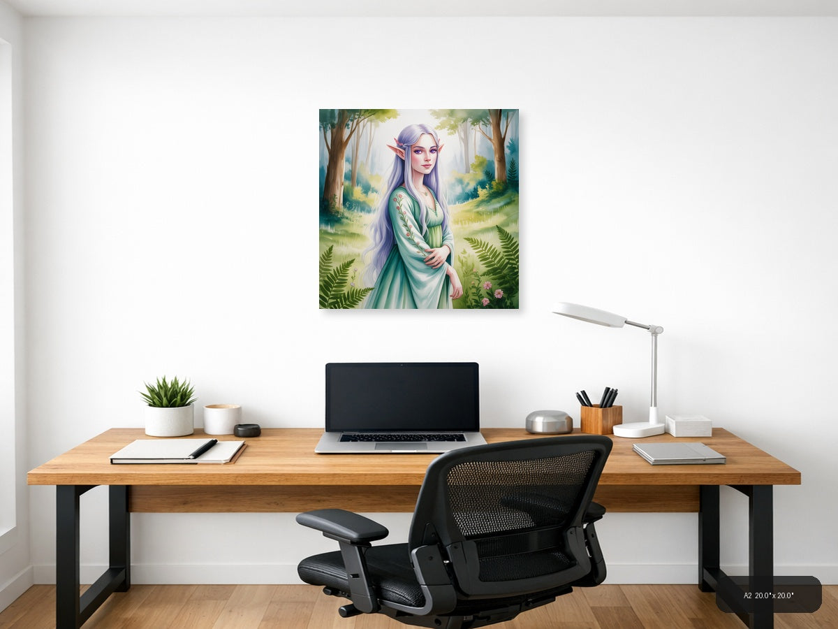 Elf in Forest Watercolor Art Print Wall Art — A2 / Office