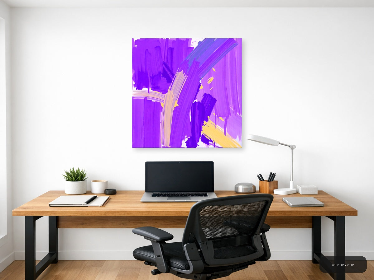 Vibrant Purple & Yellow Abstract Brushstroke Wall Art — A1 / Office