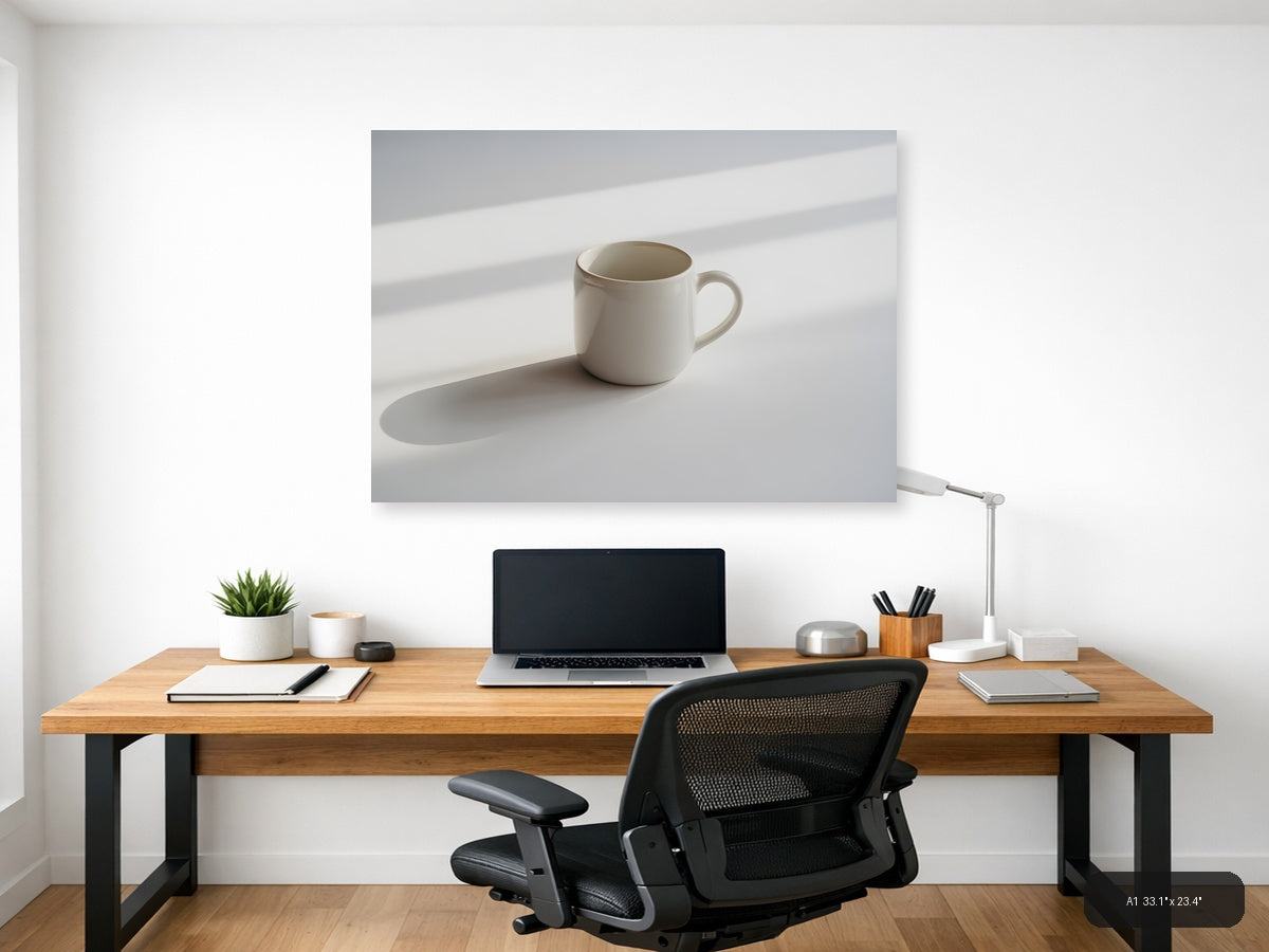 Minimalist White Mug Shadow Study Wall Art — A1 / Office