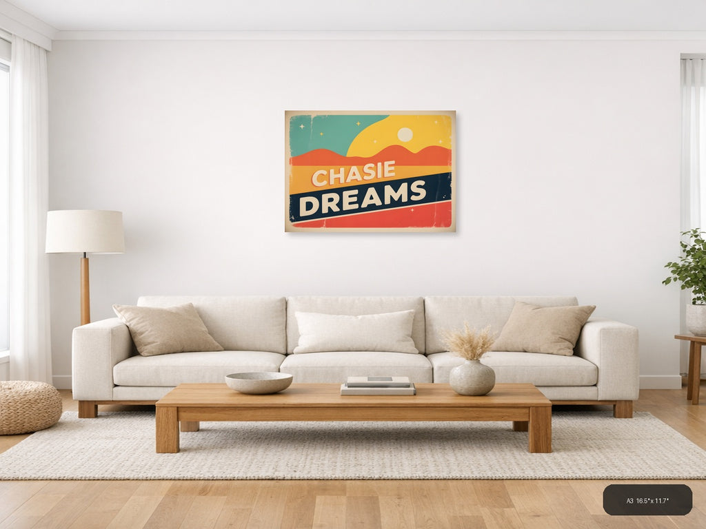 Chasie Dreams Vintage Desert Landscape Wall Art — A3 / Living Room