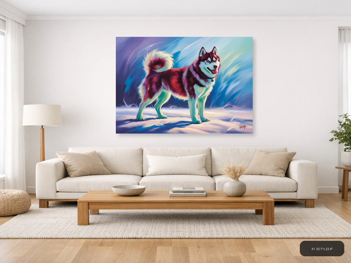 Vibrant Abstract Husky Dog Portrait Wall Art — A1 / Living Room