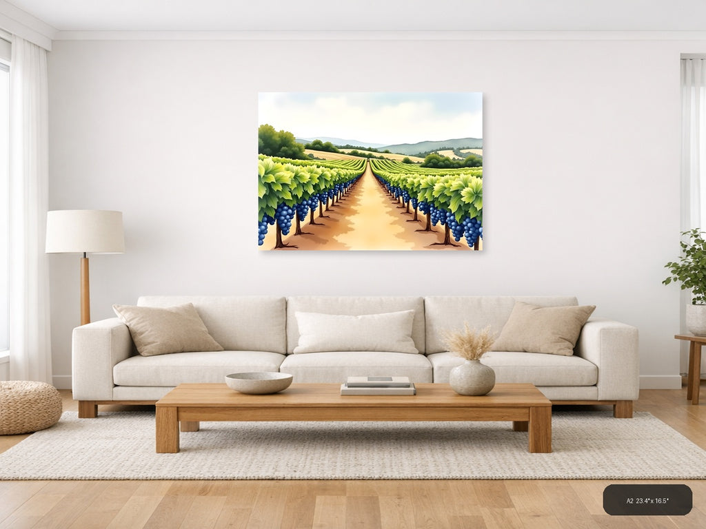 Vineyard Landscape Watercolor Wall Art — A2 / Living Room