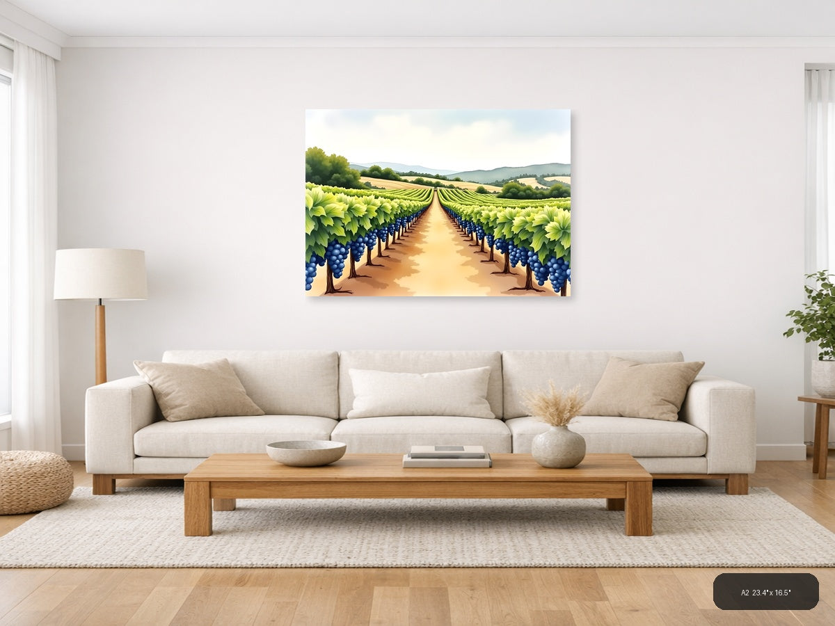 Vineyard Landscape Watercolor Wall Art — A2 / Living Room