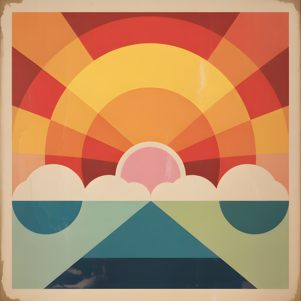 Vintage Sunrise Over Ocean with Clouds Wall Art