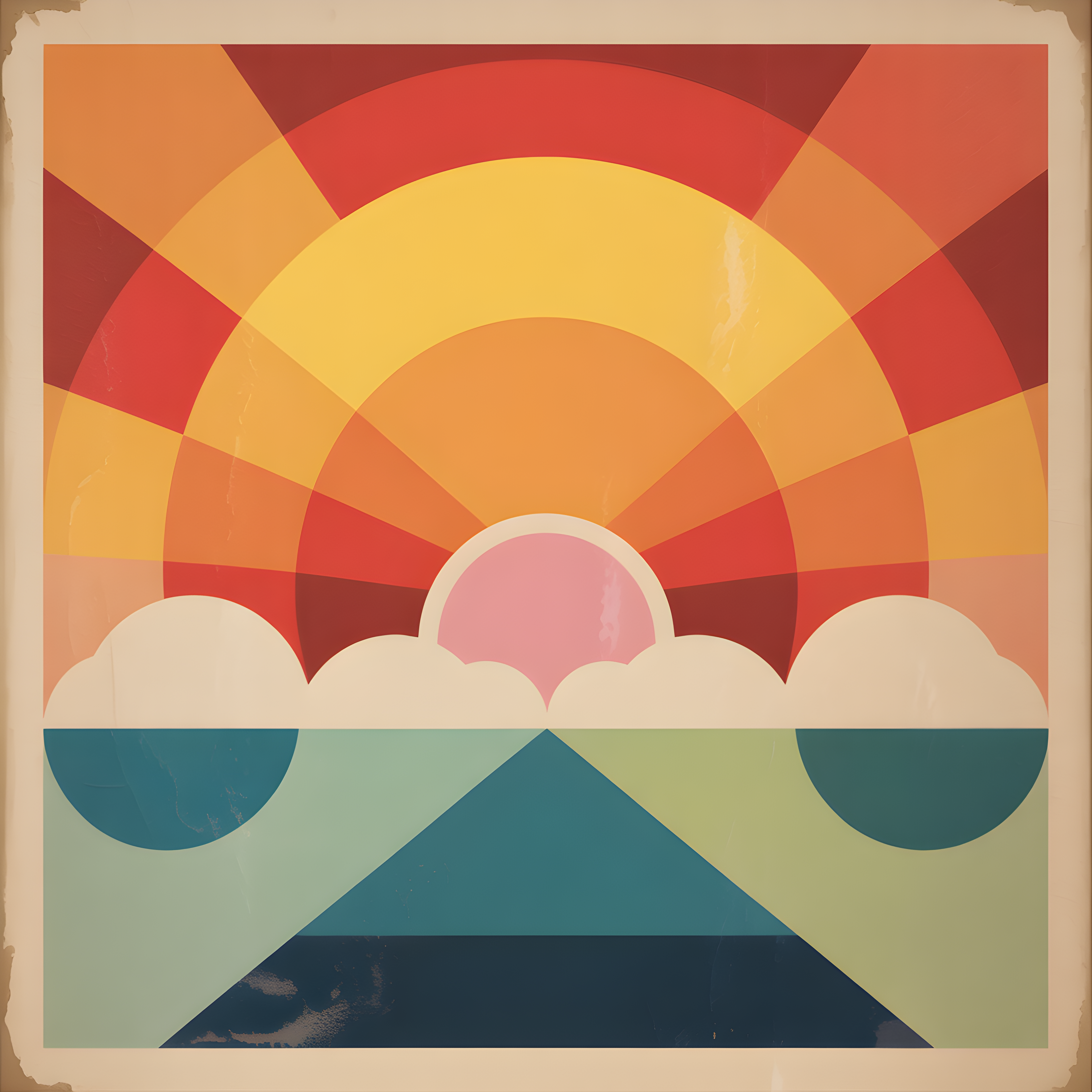 Vintage Sunrise Over Ocean with Clouds Wall Art