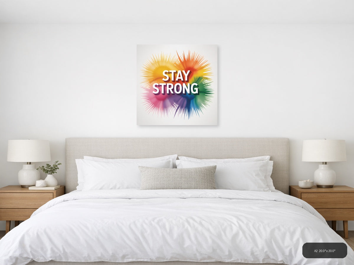Stay Strong Watercolor Rainbow Burst Wall Art — A2 / Bedroom