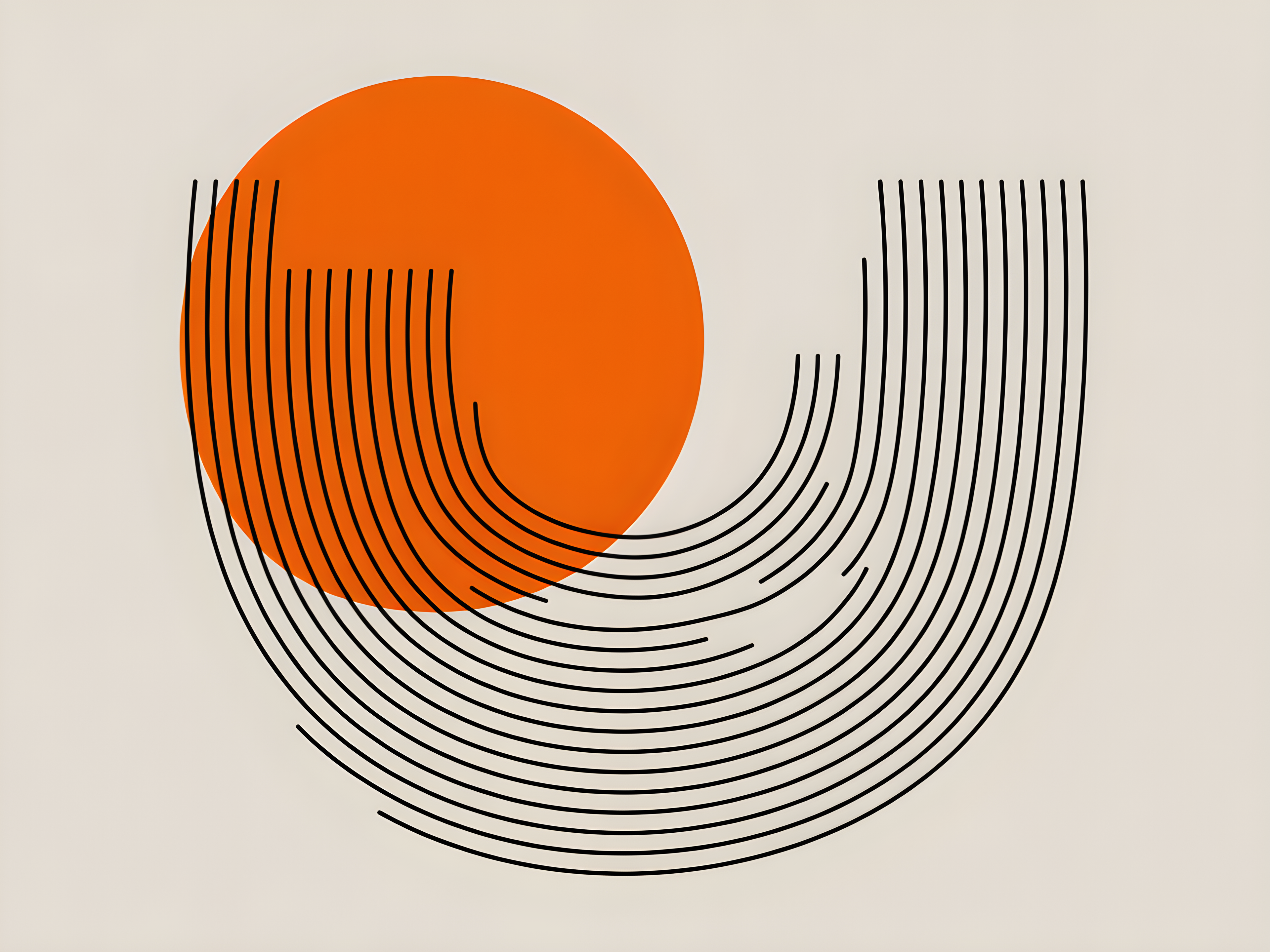 Orange Circle Line Art Modern Abstract Wall Art